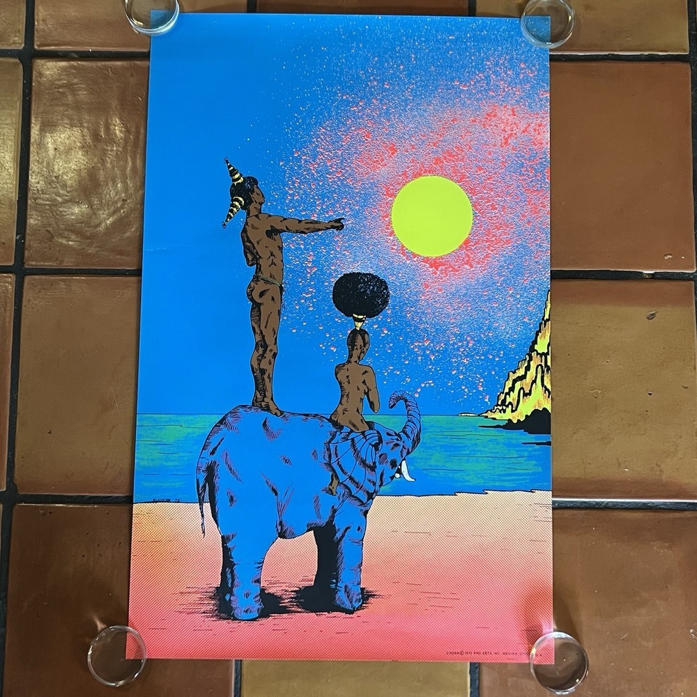 Vintage Blacklight Poster‎ 1972 Zinder Pro Arts Hippie Afro Africa 21"x33"